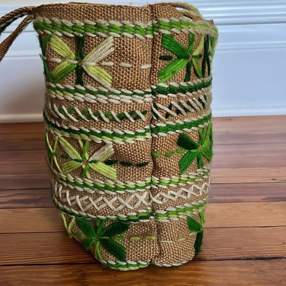 Unique Vintage Hand Stitched Green and Brown Handbag - Picture 4 of 10